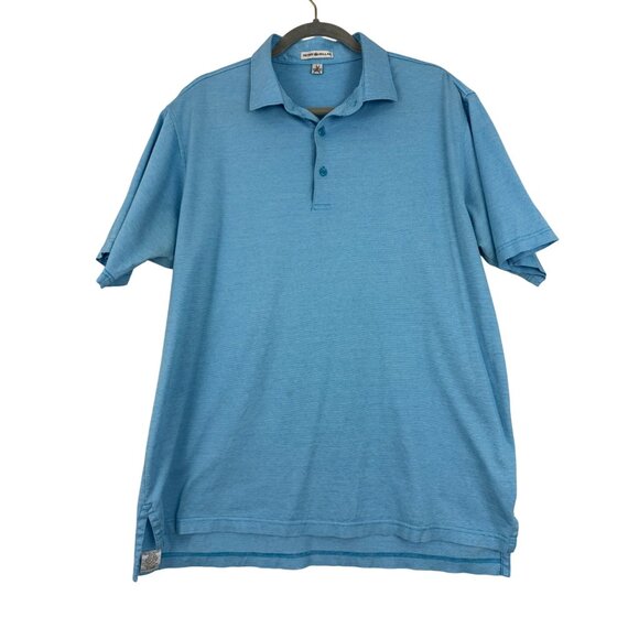 Peter Millar Shirt Men's Large Collared Short Sleeve Golf Polo Blue Mini Stripe - Picture 1 of 12